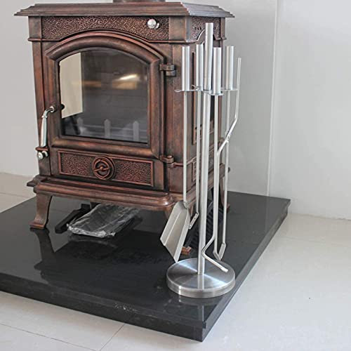 Juego de 5 herramientas plateadas para chimenea para interiores y exteriores, kit de accesorios para chimenea con pala de póquer, pinzas y cepillo y base, 18 x 66 cm