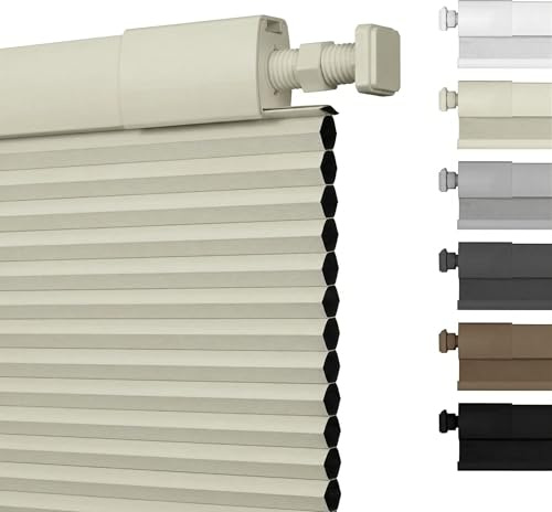 No Drill Honeycomb Pleated Blinds for Indoor Window Blackout Cordless Cellular Shades No Tools Privacy Blinds for Home Easy Fit Custom Shades for Bedroom Office(Beige, 129cm W x 135cm H)