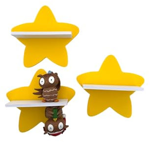 PsGreen Mini Stern-3er-Set kompatibel für Toniefiguren, Tonieregal Toniebox Tonie Erweiterung - Erweiterungsregal - Kinderzimmer (Gelb)