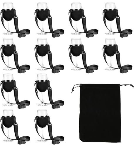 12 Pezzi Porta Bicchiere Di Vino Per Il Collo, Cordini Di Bicchiere di Vino Regolabili Portabibite Con Tracolla Porta Calici Porta Bicchieri da Vino per gli Amanti del Vino Per Ricevimento Cocktail Fe
