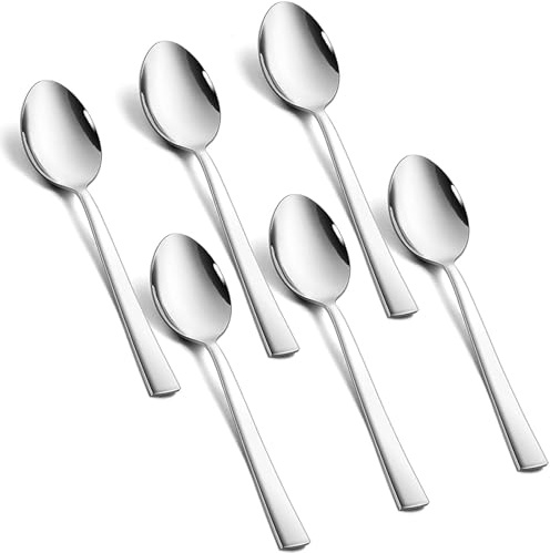 Kucensi Teelöffel 6 Stück, Edelstahl Kaffeelöffel Dessertlöffel Espressolöffel, Klein Löffel mit Quadratischer Griff für Party, Hause, Restaurant, Gesunde & Hochglanzpoliert, Spülmaschinenfest - 14cm