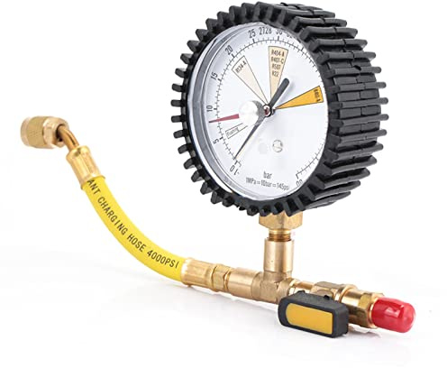Manomètre de Climatisation, Testeur de Pression de Réfrigérant R134a R22 R407C R410A R404A R507 R422D R32 avec Vanne à Bille pour Climatisation Automobile et Centrale