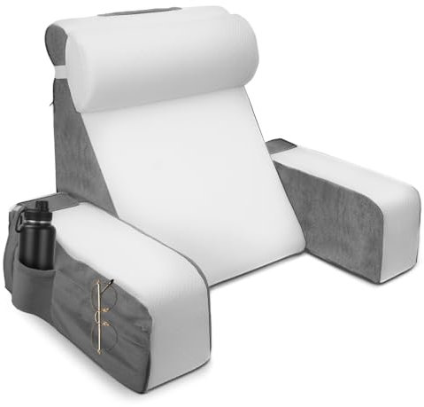 Grand coussin de lecture avec traversin et accoudoirs amovibles, coussin de dossier, coussin de dossier, coussin de dossier, oreiller ergonomique avec bras et sac, housse lavable pour lire et regarder