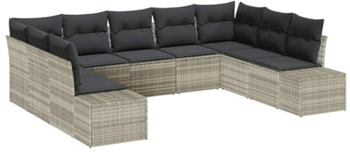 vidaXL 9-teiliges Garten-Sofa-Set mit Kissen in Hellgrau aus Poly-Rattan – Modulares, wetterfestes Lounge-Möbel für deinen Garten