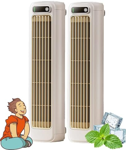 Festberg Cooling Ace, Portable Cooling Ace Air Conditioner, Quiet Desktop Tower Fan, 3 Speeds, USB Charging Tower Fan, for Bedroom, Office, Home, Stay Cool In Summer (Beige (Pack of 2)