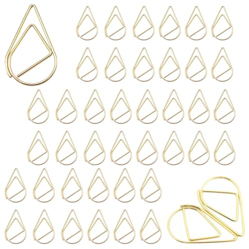 200 Stück Büroklammer Gold Wasser Tropfen Form Lesezeichen Metall | Klein Gold Tropfenförmig Büroklammern für Buch, Memo, Papier, Poster, Foto