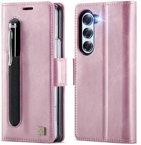 Teeirllim Coque pour Samsung Galaxy Z Fold 6, [RFID Blocage] Etui Protection Housse Premium en Cuir PU, Pochette de Portefeuille Etui à Rabat Flip Case pour Samsung Galaxy Z Fold 6, Or Rose