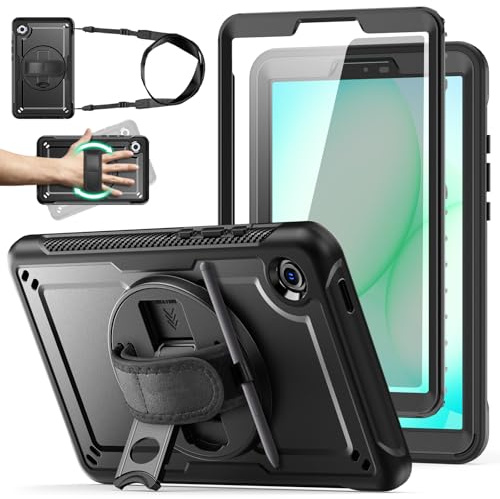 KAIJIABox Case for Samsung Galaxy Tab A11 8.7 inch, Galaxy Tab A9 8.7 inch | 7 in 1 Protection: Screen Protector, Pen Holder, 360° Stand, Hand Strap, Shoulder Strap, Drop-Proof, Lightweight