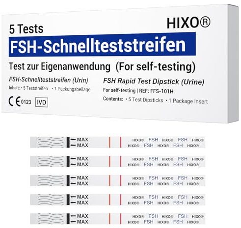5x FSH-Teststreifen – Menopause & Hormonstatus Selbsttest für Zuhause – Urin Schnelltest zur Bestimmung des FSH-Spiegels (Wechseljahre)