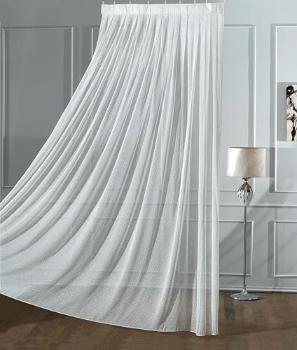 Gardinella Gardine Aurelia Gold 160cmx245cm | Transparenter Tüll, Gold schimmernde Streifen & Punktmuster, Voile Vorhang modern, Mit Gardinenband, Leichter Fensterschal
