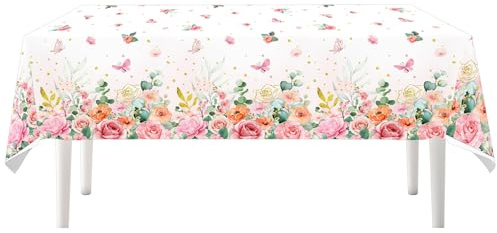 Tourima Schmetterling Wildblumen Tischdecke, abwaschbare Tischdecke wasserdicht Plastik Wachstuchtischdecke, Table Cloth Tablecloth Tischtuch Geburtstag Deko Mädchen Kindergeburtstag Happy Birthday
