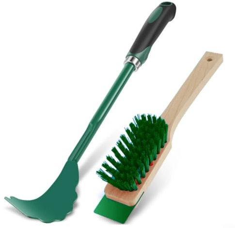 Lastdaytime Bürste und Schaber-Set für Rasenmäher-Klingenreinigung, Holz und Kunststoff, Gartenwerkzeug-Set zum Entfernen von Grasschnitt und Schmutz (grün)