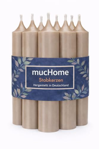 mucHome Stabkerzen 8er Set – Made in Germany – Ø 2,2 x 11 cm – durchgefärbte Premium Tafelkerzen mit ca. 4 Std. Brenndauer (Sand)