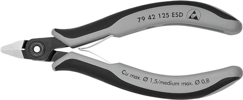 KNIPEX Präzisions-Elektronik-Seitenschneider ESD mit Mehrkomponenten-Hüllen brüniert 125 mm, 79 42 125 ESD