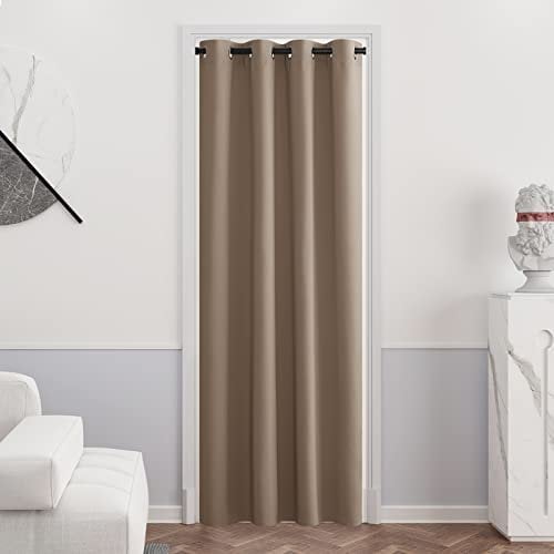 PONY DANCE Living Room Blackout Curtain - Eyelet Top Door Curtain for Bedroom/Living Room Home Decor Window Treatment, 1 Panel, 52-inch Wide by 84-inch Drop, Mocha