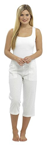 Tom Franks Ladies White Linen Blend Cropped 3/4 Length Trousers Size 12