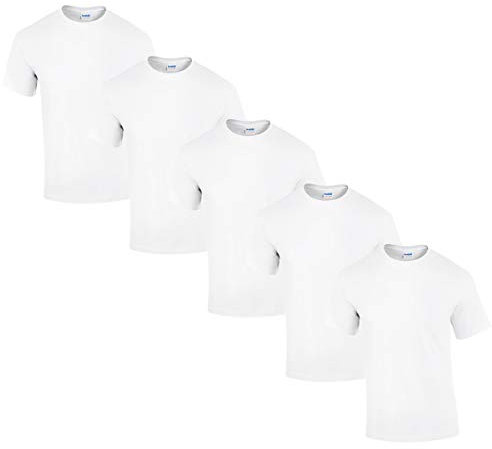 Gildan 5 Stück Heavy Cotton T-Shirt Herren Shirt S - 3XL Schwarz Weiß (XL, Weiß)