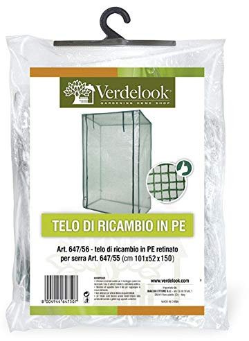 VERDELOOK | Telo di Ricambio in PE Retinato per Serra da Terrazzo Codice 647/55, Resistente, Protezione Piante, Apertura Frontale Con Cerniera, 101x52x150 cm