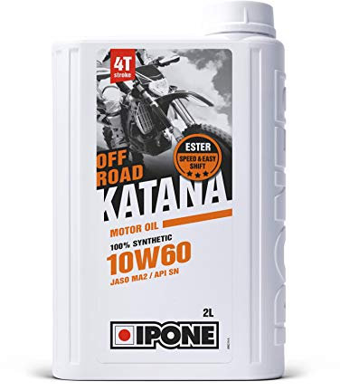 IPONE - Huile Moteur Moto 4 Temps 10W60 Katana Off Road - 100% Synthétique avec Esters – Passage de Vitesse Rapide et Précis - 2 Litres