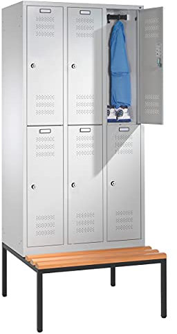 Umkleideschrank Schließfachschrank Spind mit Bank und 3 Abteilen à 30 cm