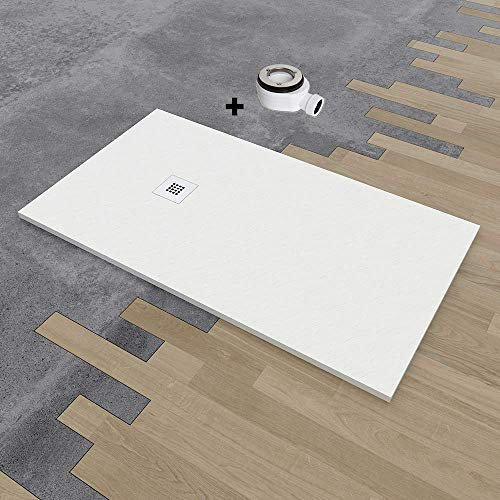 Plato DE Ducha Resina con Carga Mineral Efecto Pizarra 70X190, Blanco RAL. 9003