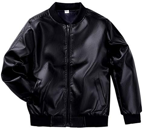 LAUSONS Giubbotto Ecopelle Ragazzo - Bomber Giacca di Pelle Moto Biker per Bambini Nero 11-12 Anni