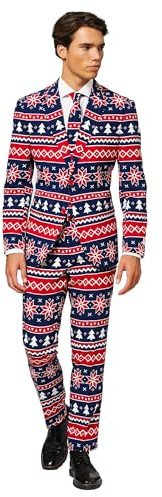 Opposuits Men's Nordic Noel Suit - Christmas - Xmas Parties - Including Blazer, Pants and Tie - Blue