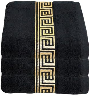 Julie Julsen 3er Pack Duschtuch Chemikalien-Frei 600g/m² Schwarz-Gold 70 x 140 cm 100% Baumwolle - Oeko TEX Std 100 Zertifizierung - Weich und Saugstark - Waschmaschinenfest