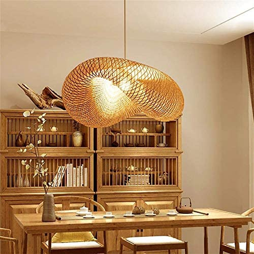 Vintage Pendelleuchte E27 Kronleuchter Retro Industrial Pendellampe Natürlichen Bambus Rattan Gewebt Hängeleuchten Höhenverstellbar Hängelampe Esszimmer Studie Wohnzimmer Cafe Wohnzimmer Lampe,80cm