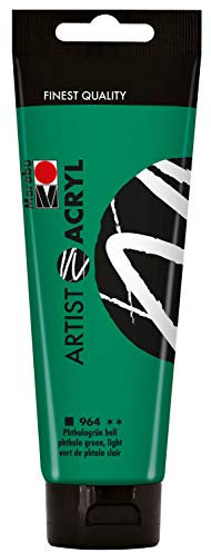 Marabu 12200044964 - Artist Acryl, Phthalogrün hell 120 ml, feine Acrylfarbe in Künstlerqualität, auf Wasserbasis, pastose Konsistenz, hoch pigmentiert, sehr gute Brillanz und Deckkraft
