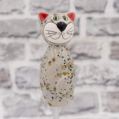 Tangoo Keramik Katze beige klein für den Garten/Gartenstecker