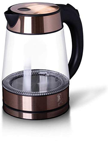 Berlinger Haus, Bouilloire en verre électrique, Collection Rose Gold, Base rotative à 360 °, Protection sèche bouillante, s'éteint automatiquement, Lumière LED bleue, 1,7 L