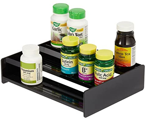 mDesign Mehrzweck Aufbewahrungsregal – ideal für Medikamente oder sonstiges Gesundheitszubehör – Regal aus Kunststoff mit DREI Ebenen – schwarz