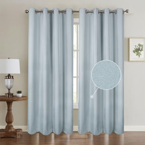 Duck Egg Blue Blackout Curtains for Bedroom Thermal Light Blue 66×72IN Textured Lined Eyelet Living Room Darkening Nursery Boys Girls Children Insulated 2 Panels Window Curtain