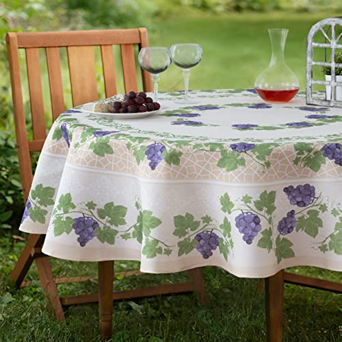 Home Bargains Plus Ovale Stofftischdecke, 152,4 x 213,3 cm, Provence-Bordeaux-Wein, für drinnen und draußen, schmutz- und wasserabweisend, mit Weinrebenbordüre