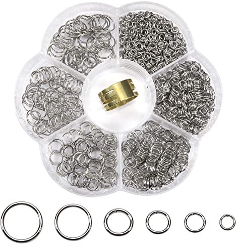 TOAOB 1000 Stück Jump Ringe Spaltringe 4mm 5mm 6mm 7mm 8mm 10mm Edelstahl Sprungringe Offene Biegeringe Verbindungsringe für DIY Schmuckherstellung Halsketten Armband Schlüsselanhänger