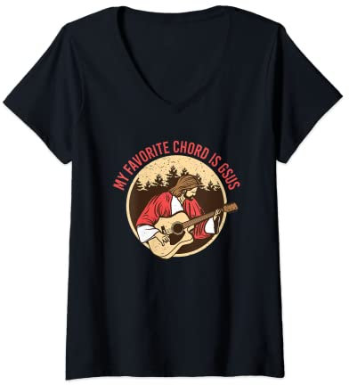 Damen My Favorite Chord Is Gsus Music Faith Gitarre T-Shirt mit V-Ausschnitt