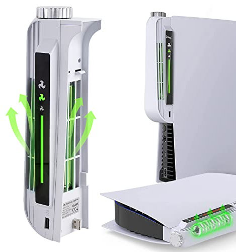 Geekria PS5 Ventilador de refrigeración Configuración Horizontal y Vertical, Sistema de refrigeración con Ventiladores Ajustables de 3 etapas, para Playstation 5 Disc y Consola Digital