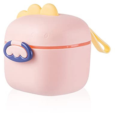 jiuzcare Dispensador de Fórmula 240g Recipiente Para Leche Hermético para Bebés Portátil Caja de Leche con Nivelador y Cuchara Almacenamiento Para Leche en Polvo, Snacks, Cereales, Dinosaurios Rosa S