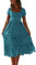 Colisha Womens Short Puff Sleeve Square Neck Floral Midi Dresses Flared Flowy Chiffon Maxi Dress Summer Beach Holiday Sundress XL Blue