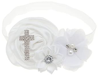 BBTDIN BBG48 Haarband für Babytaufe, Schleife, Taufe, Haarband, Spitze, Kopfbedeckung BBG48 (Kreuz)