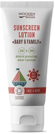 Wooden Spoon Protector Solar Orgánico Bebé y Familia SPF 50 – 100% Natural, Zinc Invisible, Sin Rastro Blanco, Hipoalergénico, Vegano, Resistente al Agua – 100 ml