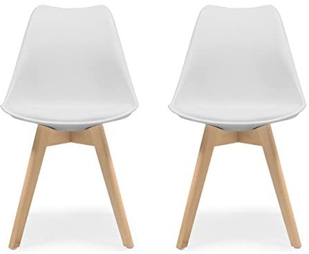 Homely - Pack de 2 sillas de Comedor o Cocina de diseño nórdico Day, Asiento de Polipropileno y Patas de Madera de Haya, Color Blanco
