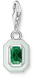 THOMAS SABO Charm-Anhänger grüner Stein aus hochwertigem 925er Sterlingsilber in pastelligem Hellgrün und dunkelgrünem Stein im Oktagonschliff, Maße: 24 x 9 mm,1917-496-6