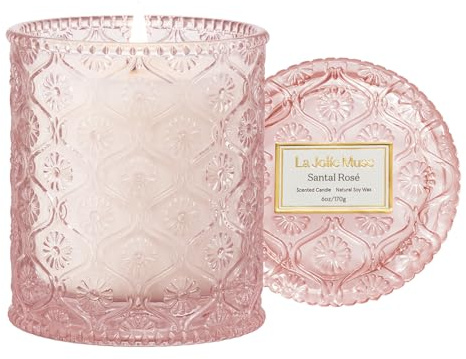 LA JOLIE MUSE Santal Rose Scented Candle – Saffron, Rose & Leather | 6 oz Natural Soy Wax | 40 Hours Clean Burn | Self Care Gifts for Women | Elegant Home Decor