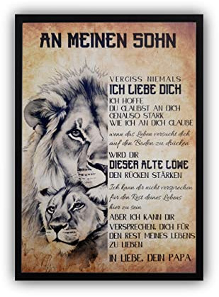 Mountiki An meinen Sohn Bild Vergiss nie, ich liebe dich | Geschenk von Papa Mama Eltern | Bild A4 mit Rahmen (Papa an Sohn)