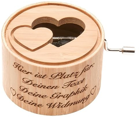 Spieluhr aus Bambus mit dem Song: You Are My Sunshine - music box von Kurbelwerk green-line, Love-Edition mit Doppelherz, gerahmt, mit GRAVUR