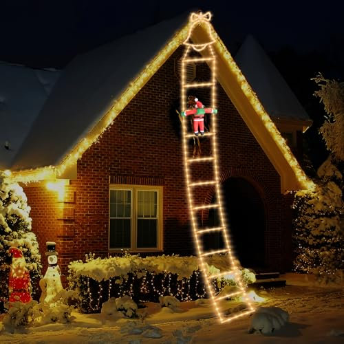 Suewidfay Kletternder Weihnachtsmann Aussen, 3,3M Weihnachtsbeleuchtung Außen, 7 Einstellbare Beleuchtungsmodi Santa-Leiter Lichter, Regen Schneeschutz Weihnachtsdeko Outdoor für Außen Balkon Garten