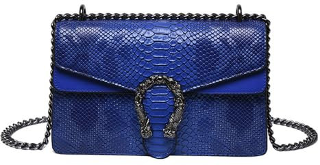 RomanticDesign Kleine Damen-Umhängetasche, klassisch, Schlangenmuster, PU-Leder, Schultertasche, Crossbody-Tasche mit Kette, A-blau, DB12EB