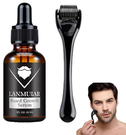 Beard Growth Set, Derma Roller for Beard Growth, Beard Roller for Hair Growth for Men, 100% Natural Ingredients, Beard Oil Serum, Stimulates Beard, Moustache and Hair Growth (0.5mm kits)